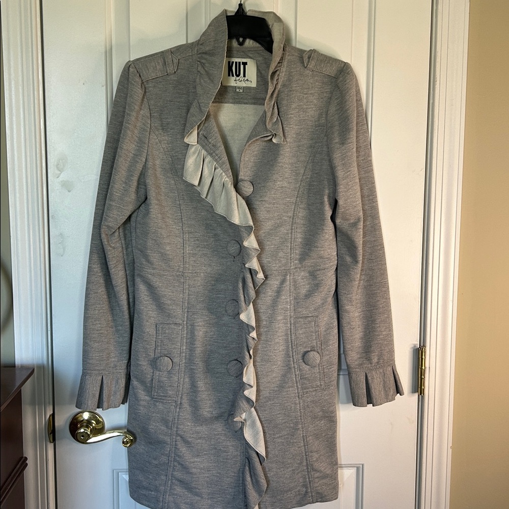 Kut from the Kloth Gray Ruffle Trim Coat